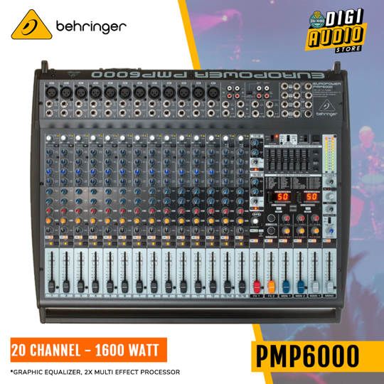 Power Mixer Audio Behringer PMP6000 20 Channel - Power Amplifier 1600 Watt - Equalizer & Effect Reverb - Power Mikser