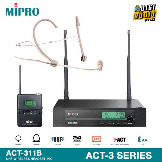 Wireless Headset Microphone - Uni-Directional MIPRO ACT-311B + ACT-32T + MU-53HNS
