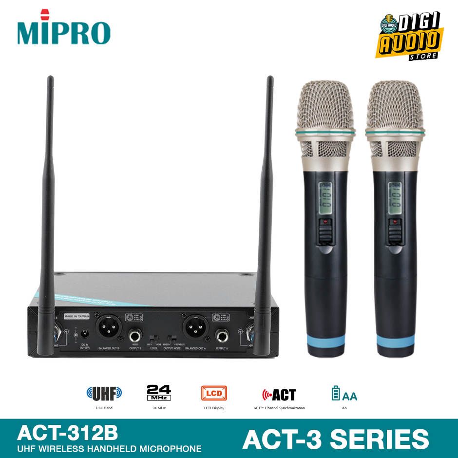 Wireless Microphone Handheld UHF 2 Channel Combo MIPRO ACT-312B + ACT-32H - Mic Vocal