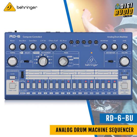 Behringer RD-6-BU Analog Drum Machine with 8 Drum Sounds, 64 Step Sequencer and Distortion Effects