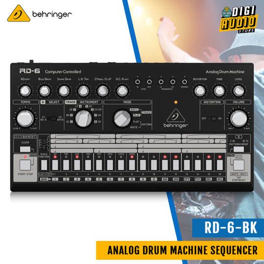 Behringer RD-6-BK Analog Drum Machine with 8 Drum Sounds, 64 Step Sequencer and Distortion Effects
