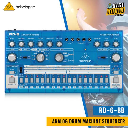 Behringer RD-6-BB Analog Drum Machine with 8 Drum Sounds, 64 Step Sequencer and Distortion Effects