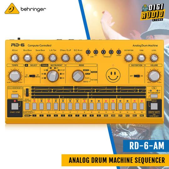 Behringer RD-6-AM Analog Drum Machine with 8 Drum Sounds, 64 Step Sequencer and Distortion Effects