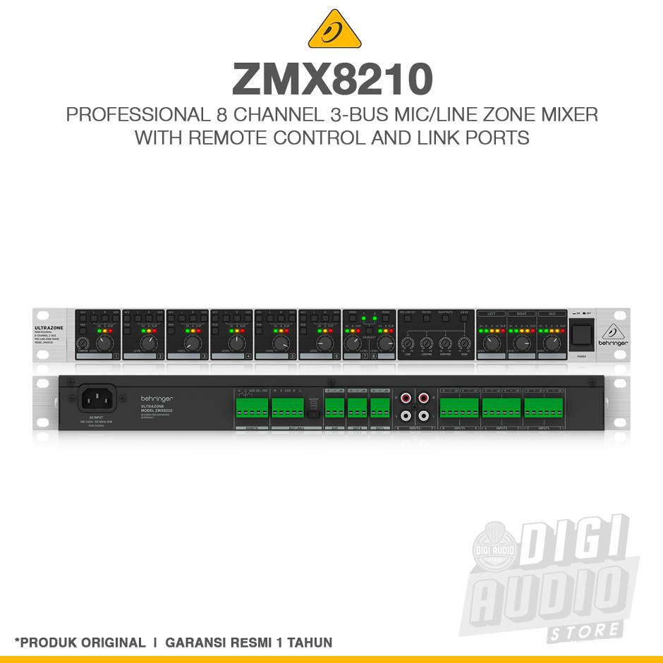 Behringer ZMX8210 Ultrazone Professional 8-Channel 3-Bus Microphone/Line Zone Mixer with Remote Control And Link Ports 