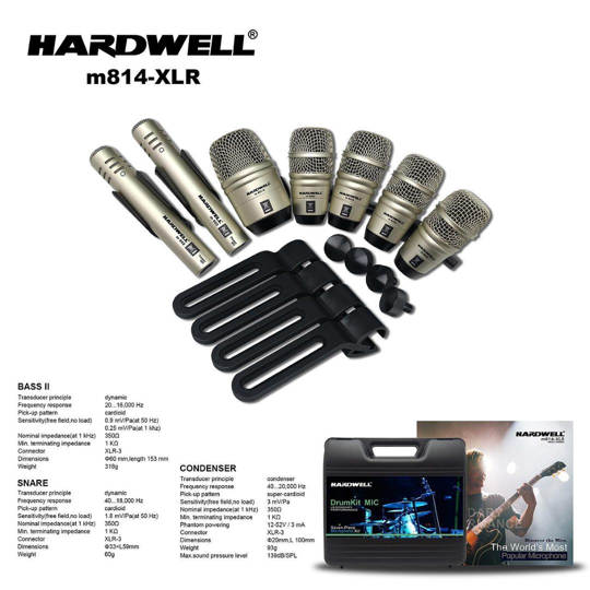 Hardwell M814 XLR Mic Drum Set - Microphone Drums