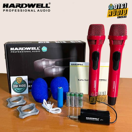 Mic Wireless HARDWELL JT-1 - 2 Vocal Microphone - Receiver Jack 6.5mm - JT1 RED