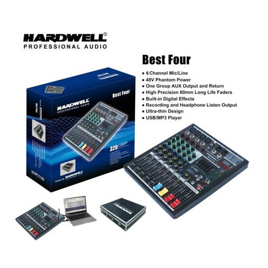 Audio Mixer Hardwell Best Four - 6 Channel - Bluetooth & USB interface Soundcard