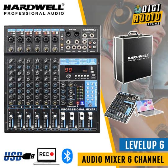 Hardwell Levelup 6 - Audio Mixer 6 Channel Mono With Mp3 - Bluetooth - USB soundcard recording To PC