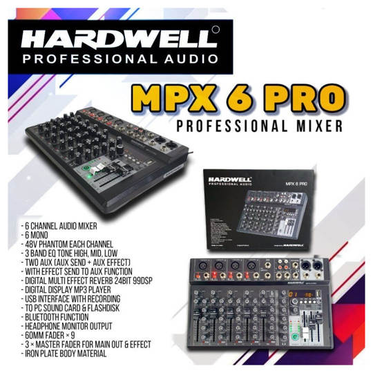 Mixer Audio 6 Channel HARDWELL MPX6 PRO USB Soundcard Efek Bluetooth - MPX 6