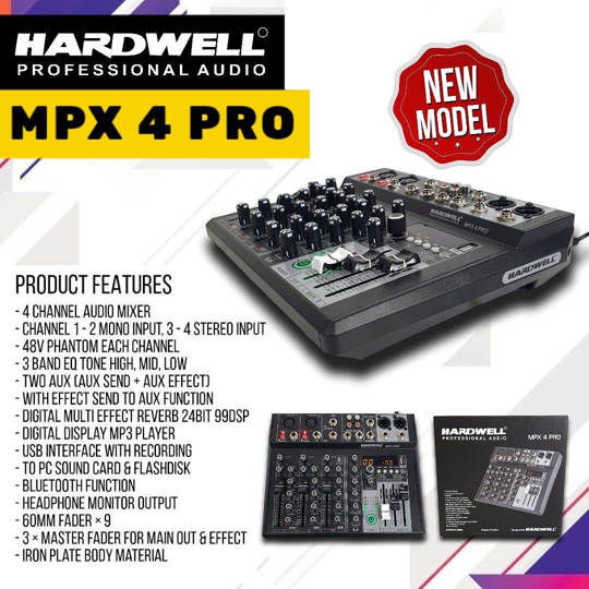 Mixer Audio 4 Channel HARDWELL MPX4 PRO USB Soundcard Efek Bluetooth - MPX 4