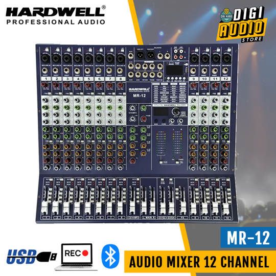 Audio Mixer Hardwell MR-12 - Audio Mixer 12 Channel USB Soundcard Bluetooth & Efek - MR12