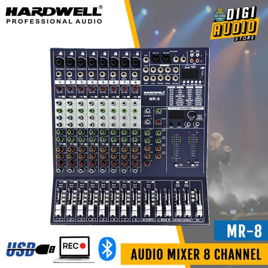 Audio Mixer Hardwell MR-8 - Audio Mixer 8 Channel USB Soundcard Bluetooth & Efek - MR8