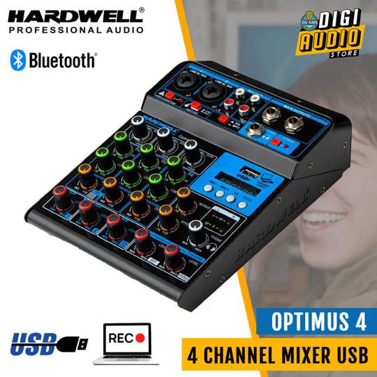 Hardwell Optimus 4 - Audio Mixer 4 Channel with Bluetooth - USB Soundcard & Digital Efek