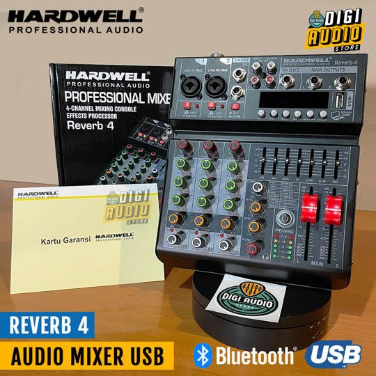 Hardwell Reverb 4 Audio Mixer 4 Channel with USB Soundcard Recording & Mp3 - Bluetooth & Multi Effect 