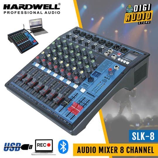 Hardwell SLK 8 Audio Mixer 8 Channel with Mp3 - USB Soundcard Audio Interface & Bluetooth