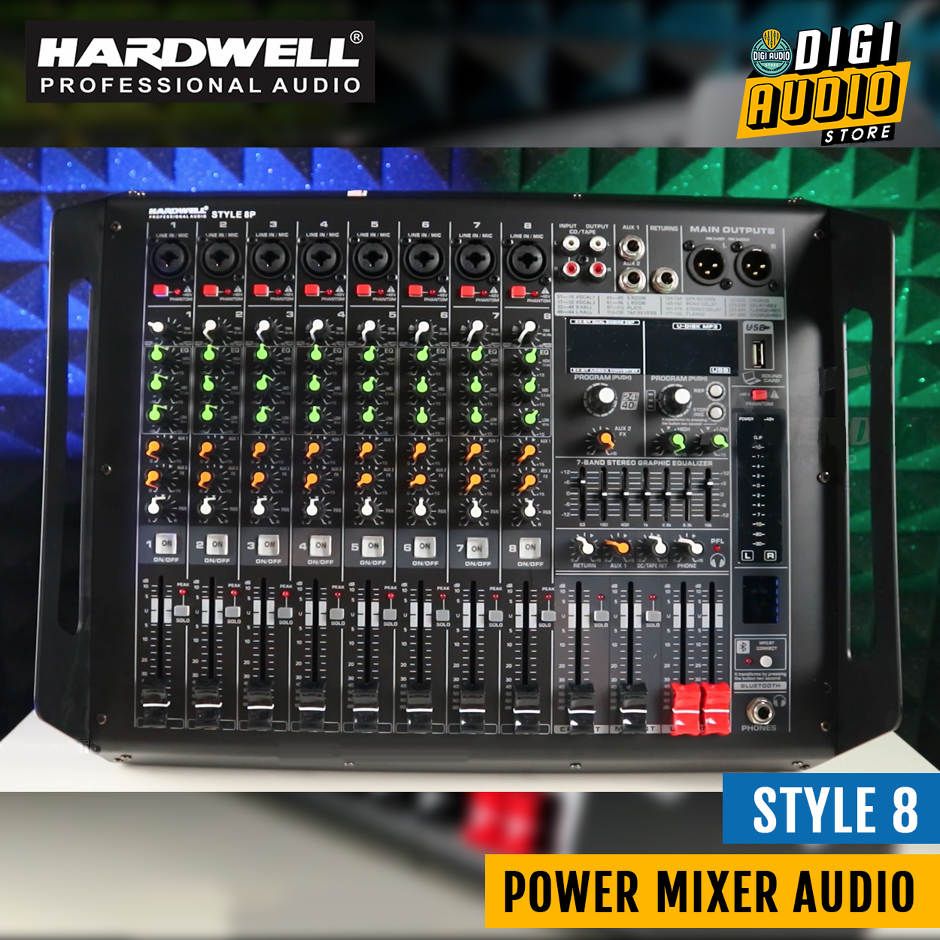 Power Mixer Hardwell STYLE 8P - Audio Mixer input 8 channel with Power Amplifier Output 2 x 450 Watt - Mp3 USB & Bluetooth