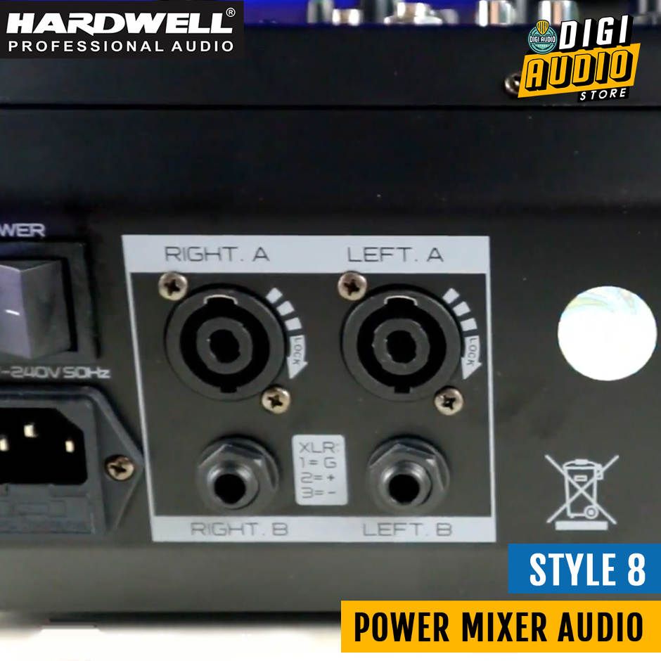 Power Mixer Hardwell STYLE 8P - Audio Mixer input 8 channel with Power Amplifier Output 2 x 450 Watt - Mp3 USB & Bluetooth