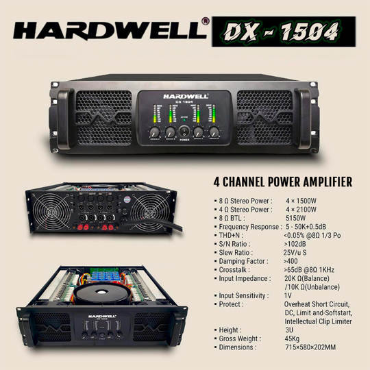 Hardwell DX 1504 - Power Amplifier Speaker 4 ohm Stereo 4 X 2100 Watt