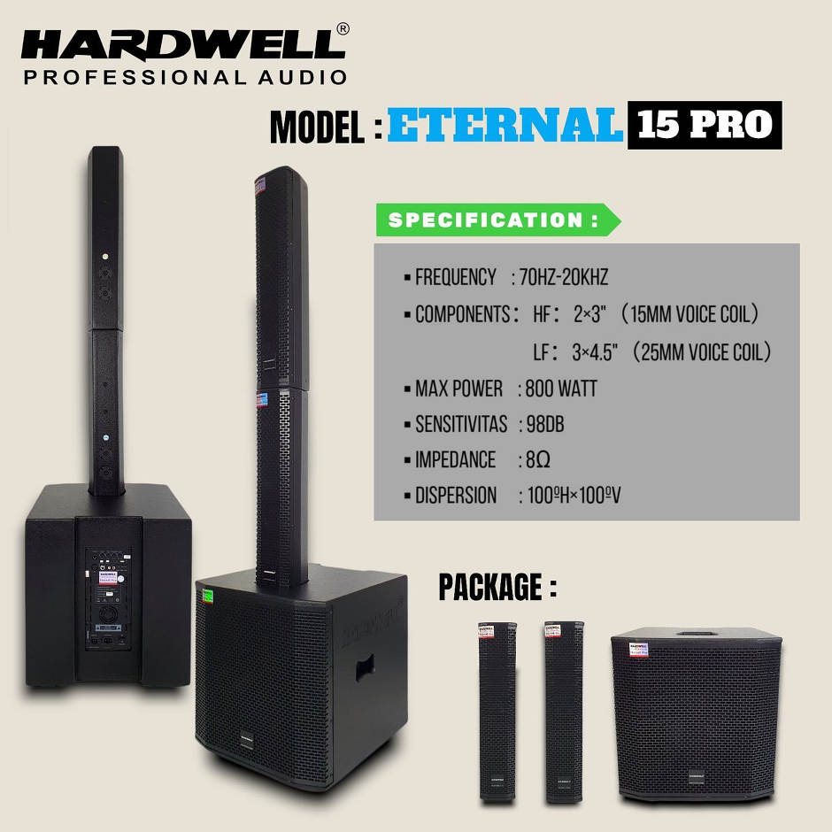 Hardwell ETERNAL 15 PRO - Speaker Sound System Column Aktif & Subwoofer Total 800 Watt - Bluetooth