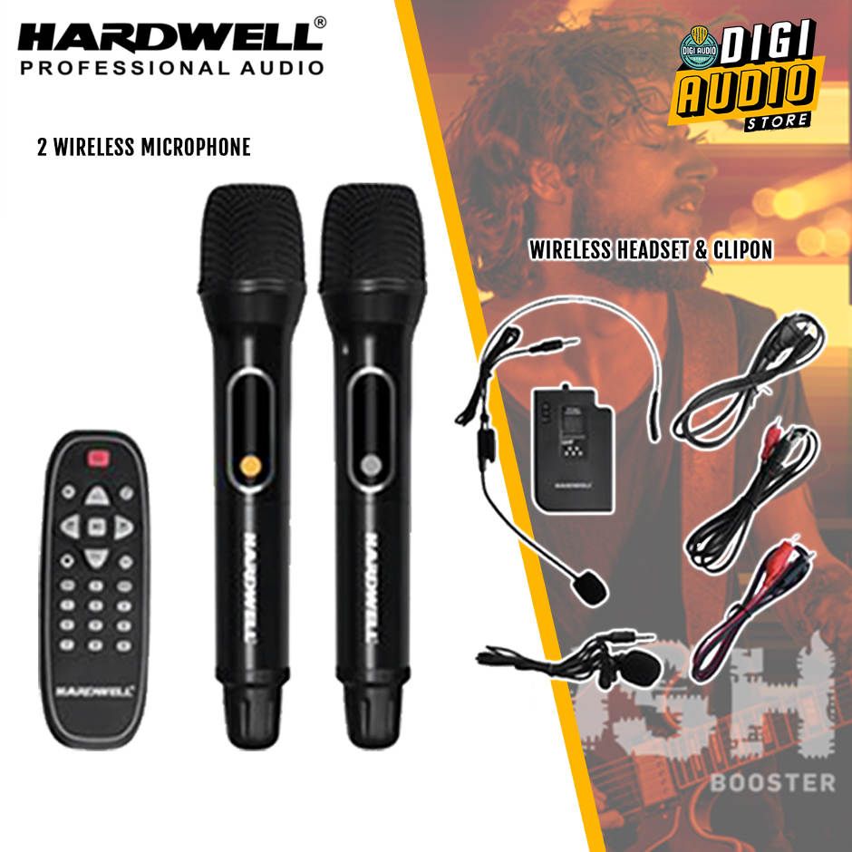 Hardwell Powerfull 12 Speaker Portable 12 inch 400 watt Plus 2 Microphone Vocal - 1 Bodypack Mic headset & Clipon - Bluetooth - USB & Batre Charger