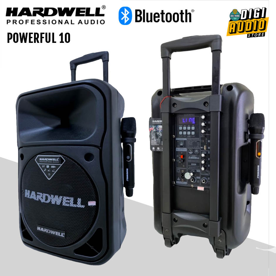 Hardwell Powerfull 10 Speaker Portable 10 inch 250 watt Plus 2 Microphone Vocal - 1 Bodypack Mic headset & Clipon - Bluetooth - USB & Batre Charger
