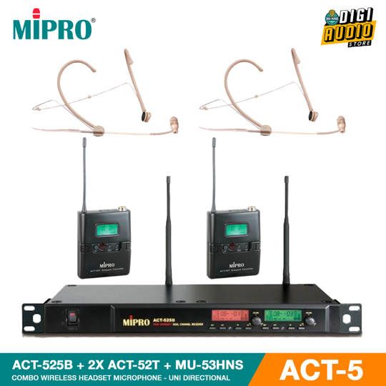 Wireless Microphone Headset - Headworn Dual Channel Mic MIPRO ACT-525B + 2X ACT-52T + 2X MU-53HNS ACT-5 Series