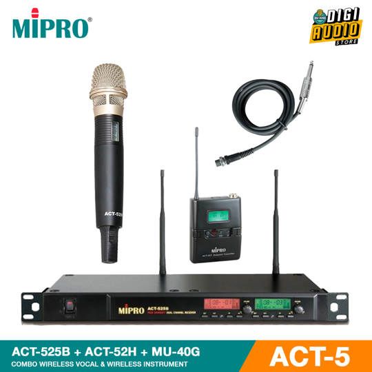Wireless Microphone Handheld & Wireless Guitar / Instrument - Headworn Mic MIPRO ACT-525B + ACT-52H + ACT-52T + MU-40G ACT-5 Series