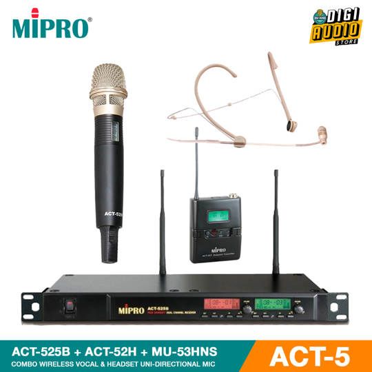 Wireless Microphone Handheld & Headset - Headworn Mic MIPRO ACT-525B + ACT-52H + ACT-52T + MU-53HNS ACT-5 Series