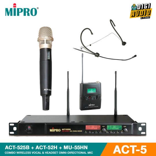 Wireless Microphone Handheld & Headset - Headworn Mic MIPRO ACT-525B + ACT-52H + ACT-52T + MU-55HN ACT-5 Series