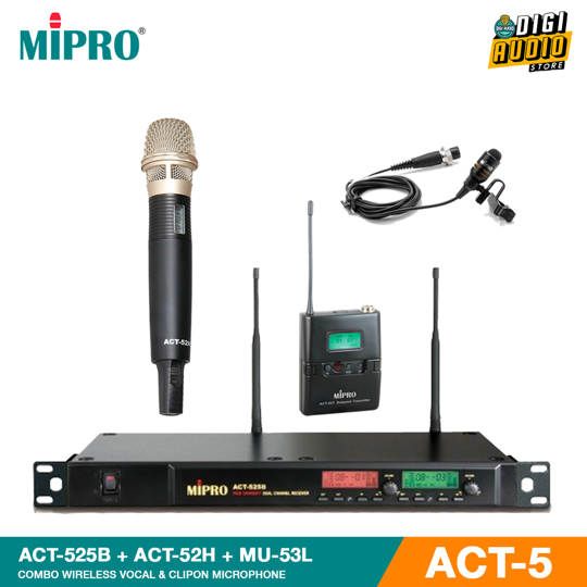 Wireless Microphone Handheld & Clipon - CLip On Lavalier MIPRO ACT-525B + ACT-52H + ACT-52T + MU-53L - ACT-5 Series