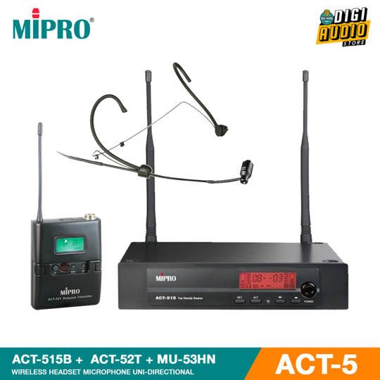 Microphone Headset Wireless - Headworn Mic Uni-Directional - MIPRO ACT-515B + ACT-52T + MU-53HN ACT-5 Series - Black