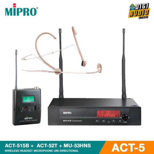 Microphone Headset Wireless - Headworn Mic Uni-Directional - MIPRO ACT-515B + ACT-52T + MU-53HNS ACT-5 Series - Beige