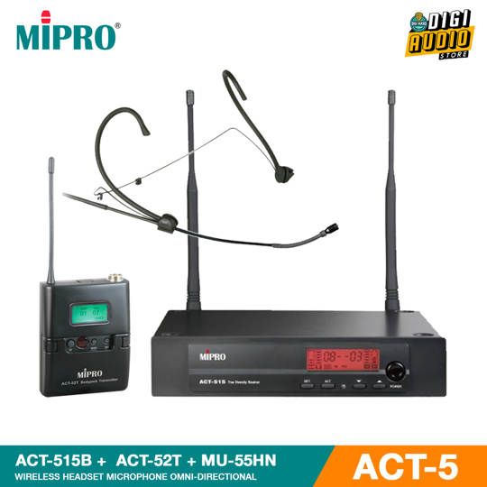 Microphone Headset Wireless - Headworn Mic Omni-Directional - MIPRO ACT-515B + ACT-52T + MU-55HN ACT-5 Series - Black