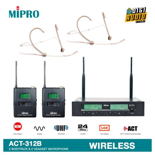Wireless Headset Microphone Omni-Directional Dual Channel MIPRO ACT-312B + ACT-32H + ACT-32T + MU-53HNS