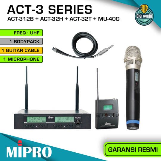 Wireless Microphone Vocal & Bodypack Instrument Dual Channel MIPRO ACT-312B + ACT-32H + ACT-32T + MU-40G