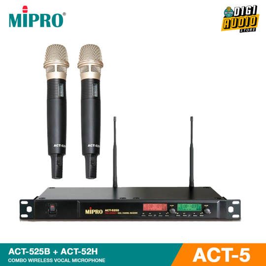 Wireless Microphone Vocal MIPRO ACT-525B + 2x ACT-52H Dual-Channel True Diversity Wireless Microphone System - ACT 5 Series