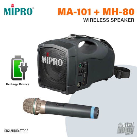 MIPRO MA-101 + MH-80 Speaker Portable + Microphone Wireless 30 Watt RMS - Batre Charger