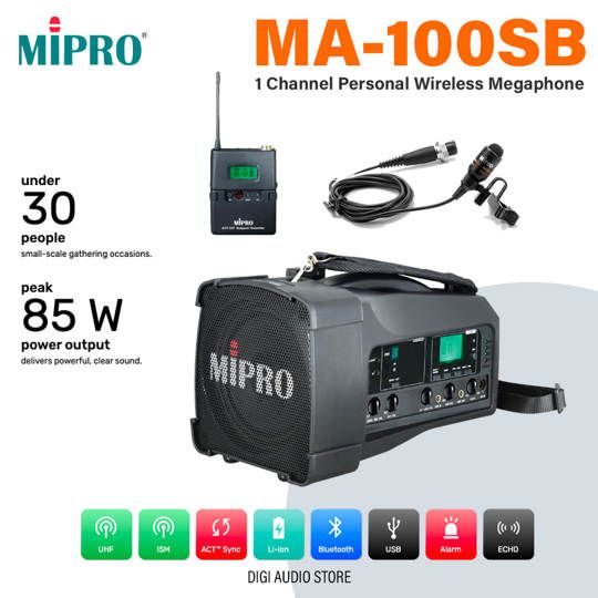 MIPRO MA-100SB + ACT-32T+ MU-53L Personal Wireless Megaphone Speaker with Wireless Microphone Clipon