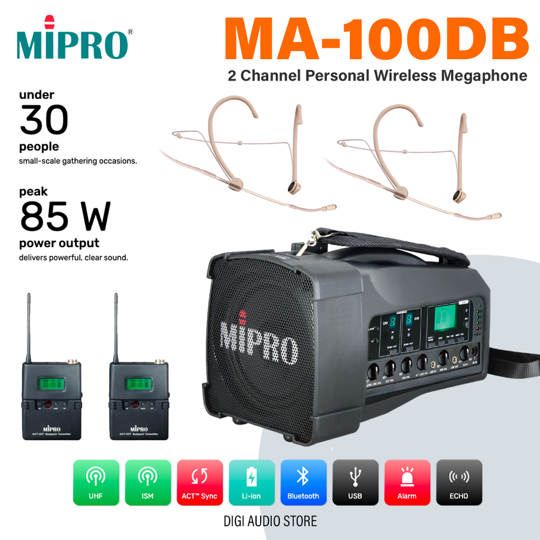 MIPRO MA-100DB + ACT-32T + MU-55HNS 2X Speaker Portable Wireless - 2 Channel Microphone Headset Wireless - Beige