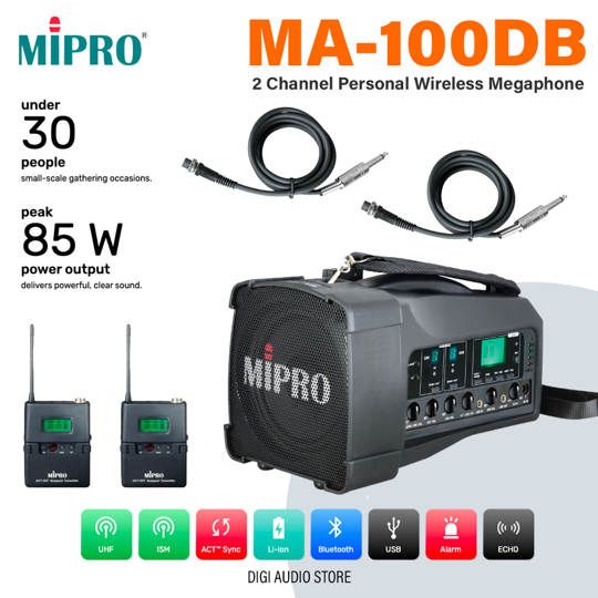 MIPRO MA-100DB + ACT-32T + MU-40G 2X Speaker Portable Wireless - 2 Channel Wireless Guitar - Intrument