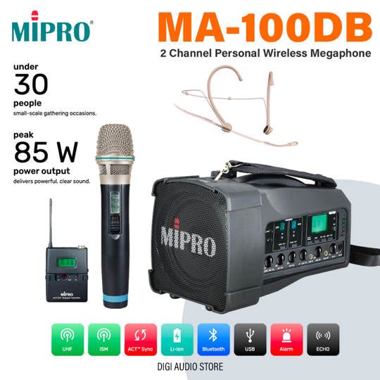 MIPRO MA-100DB + ACT-32H + ACT-32T + MU-55HNS Speaker Portable Wireless - 2 Channel Microphone Vocal & Headset Wireless - Beige
