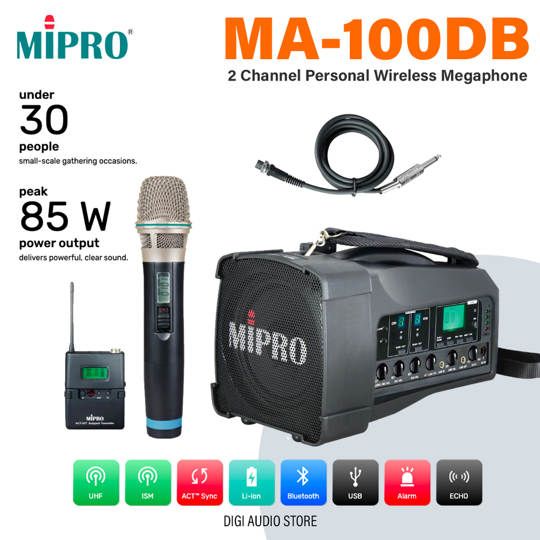 MIPRO MA-100DB + ACT-32H + ACT-32T + MU-40G Speaker Portable Wireless - 2 Channel Microphone Vocal & Wireless instrument