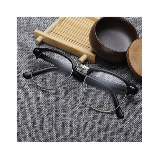 Frame Clubmaster Hitam List Silver