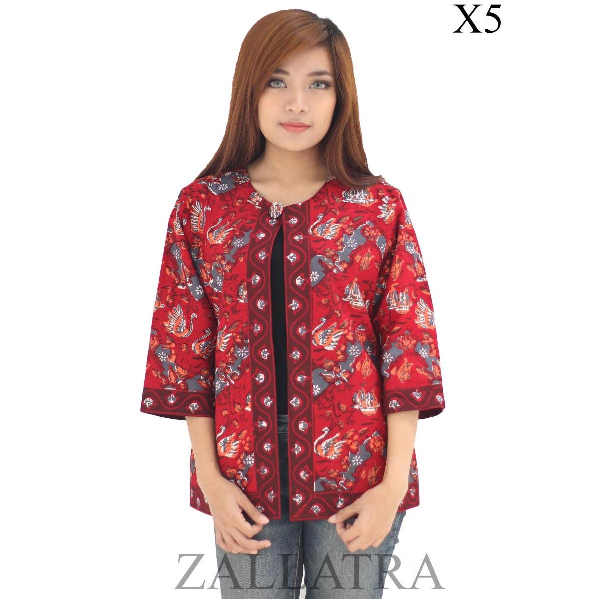 Model  Baju  Batik Wanita Motif Angso Duo Merah X5