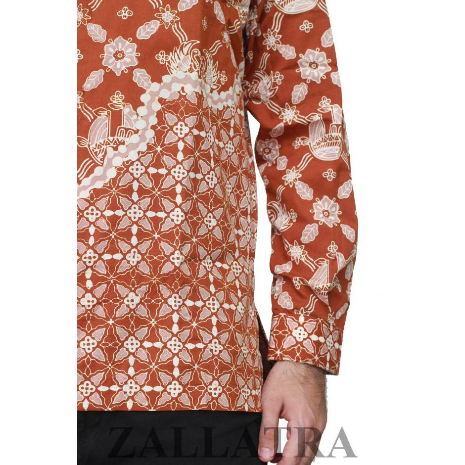 Model Baju Batik Pria Jambi Lengan Panjang Coklat Kapal Sanggat K7
