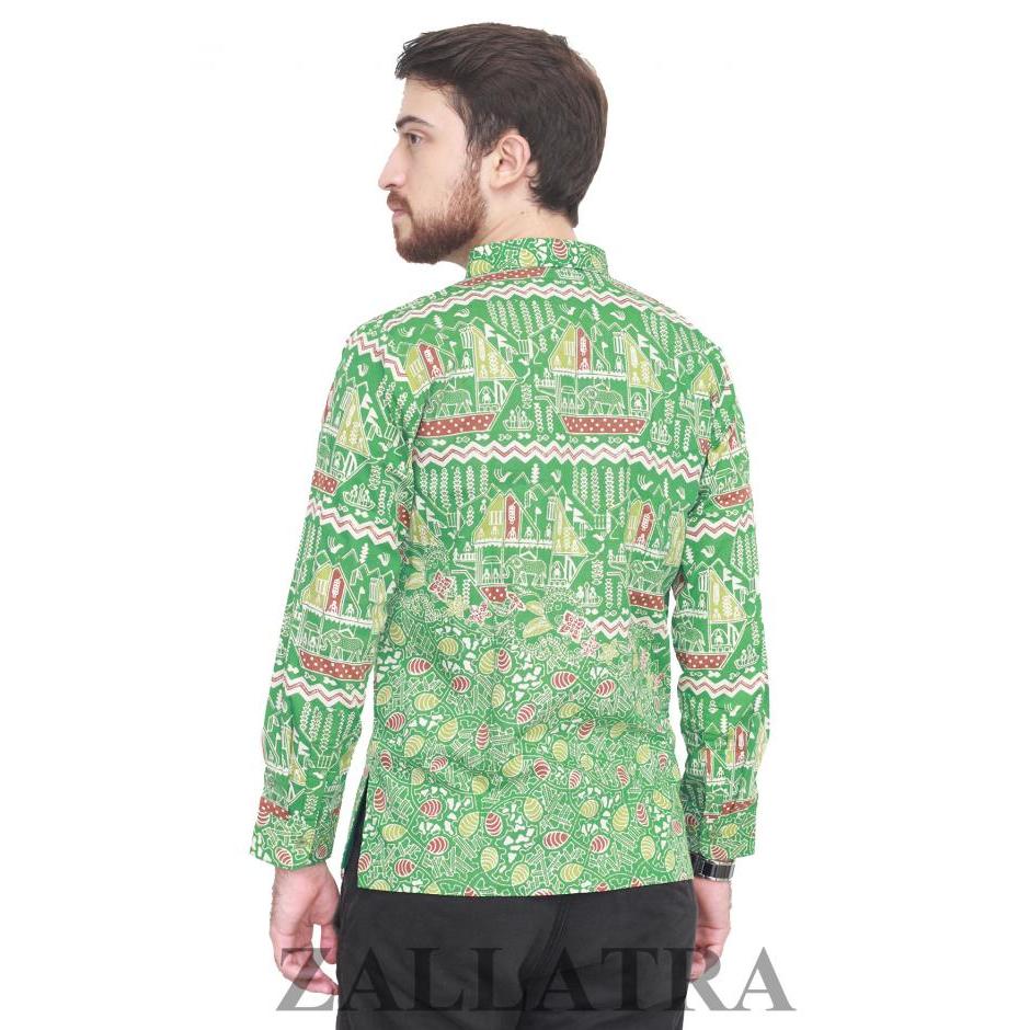 Model baju  batik  pria lengan panjang lampung  hijau L6