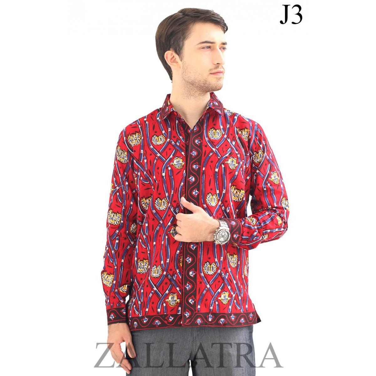 Model baju batik pria motif durian pecah lengan panjang J3