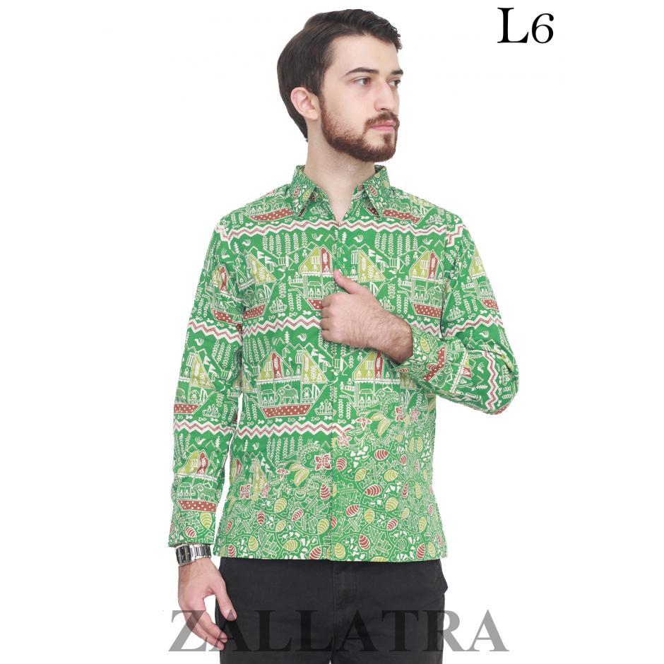 Model baju  batik  pria lengan panjang lampung  hijau L6