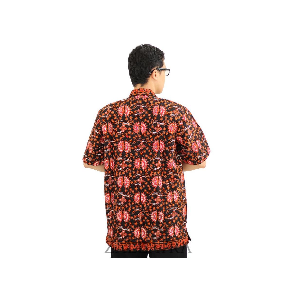 Model baju batik  pria motif durian pecah hitam K4