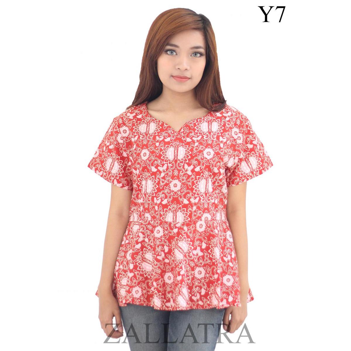 Model Baju  Batik Wanita Motif Durian Pecah Merah  Putih  Y7